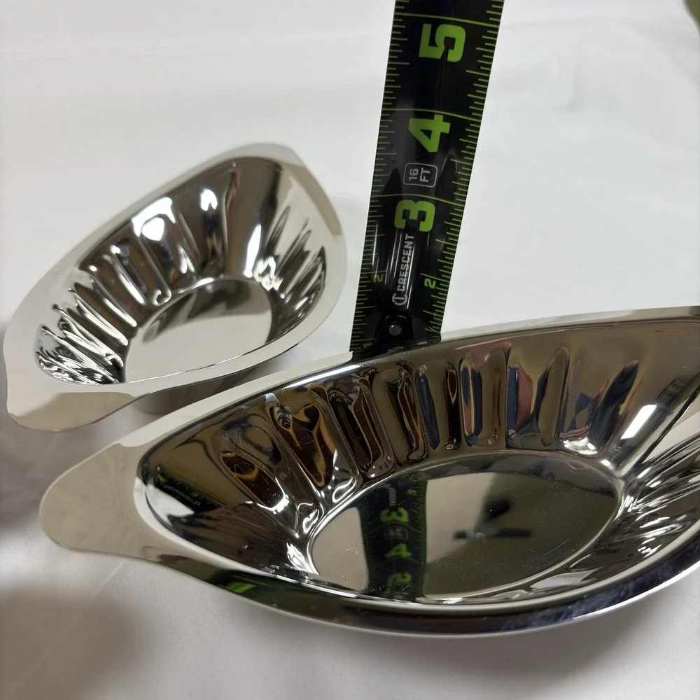 Oval Au Gratin Dishes Four Polished Silver Tone Metal Individual Serving Boats